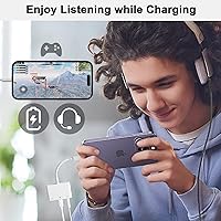 Vista 5 de Adaptador de conector de auriculares 3 en 1 dual de 0.138 in - Adaptador de audio y carga para auriculares - Divisor de auriculares para iPhone