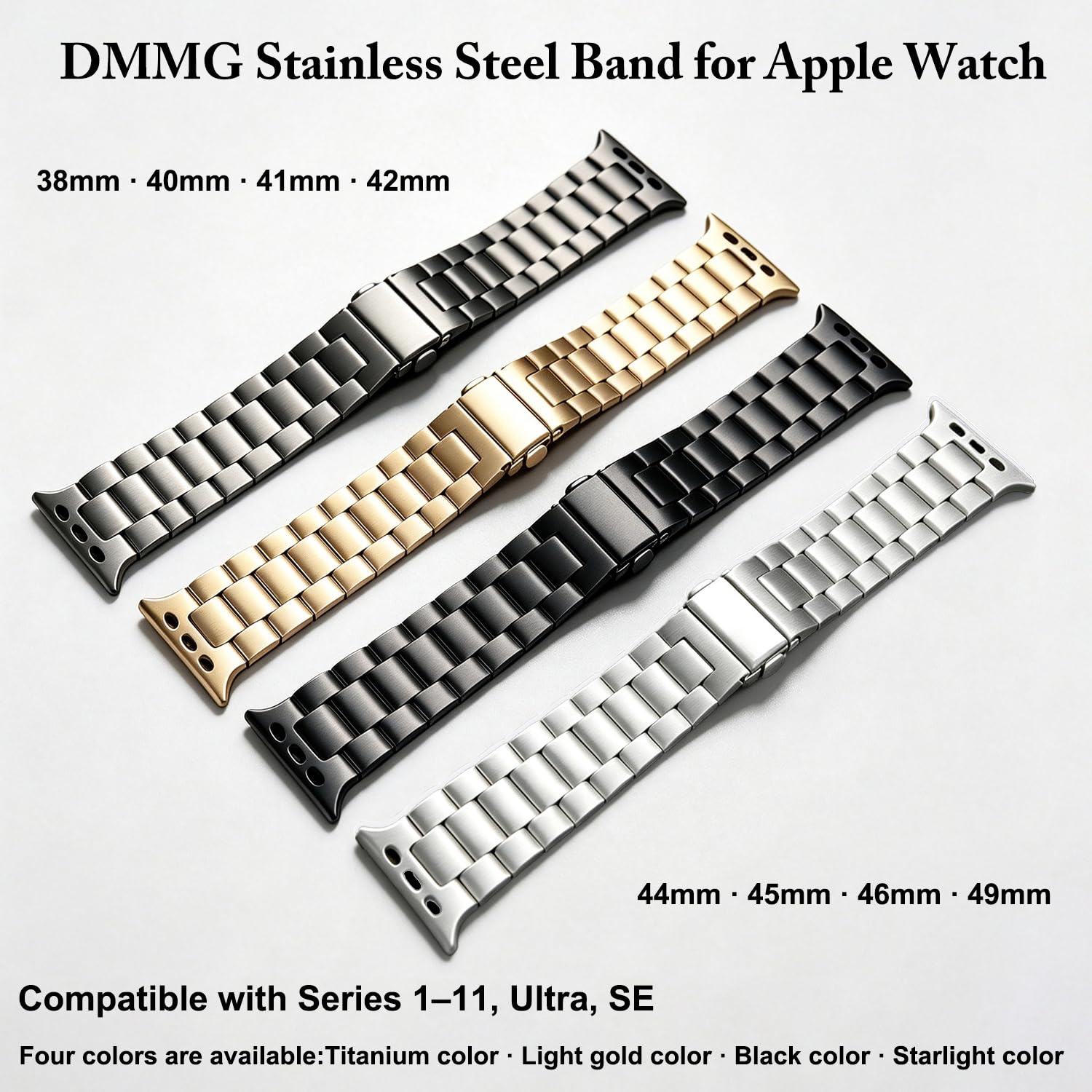 Bracelet réglable sans outil pour Apple Watch – Bracelet en acier inoxydable à dégagement rapide avec revêtement DLC | Compatible avec Ultra 3/2/1 (49 mm), Series 11-1 (46-38 mm), SE | Hommes