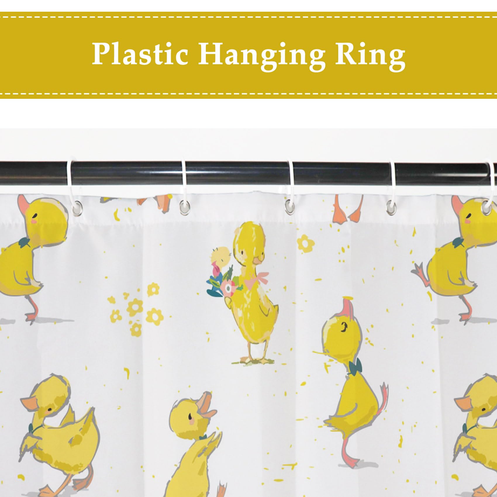 Giallo Anatra Tenda da Doccia con Gancio, Cartone Animato Carino Animale Anatra Pet Bagno Tenda Divertente Animale Giallo Fiore Bagno Tenda Impermeabile Vasca da Bagno Tenda 180x200cm