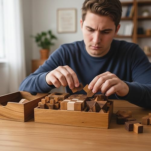 Miniatura 3 de Juego de regalo de 6 rompecabezas de madera en una caja de madera - Rompecabezas de IQ únicos 3D
