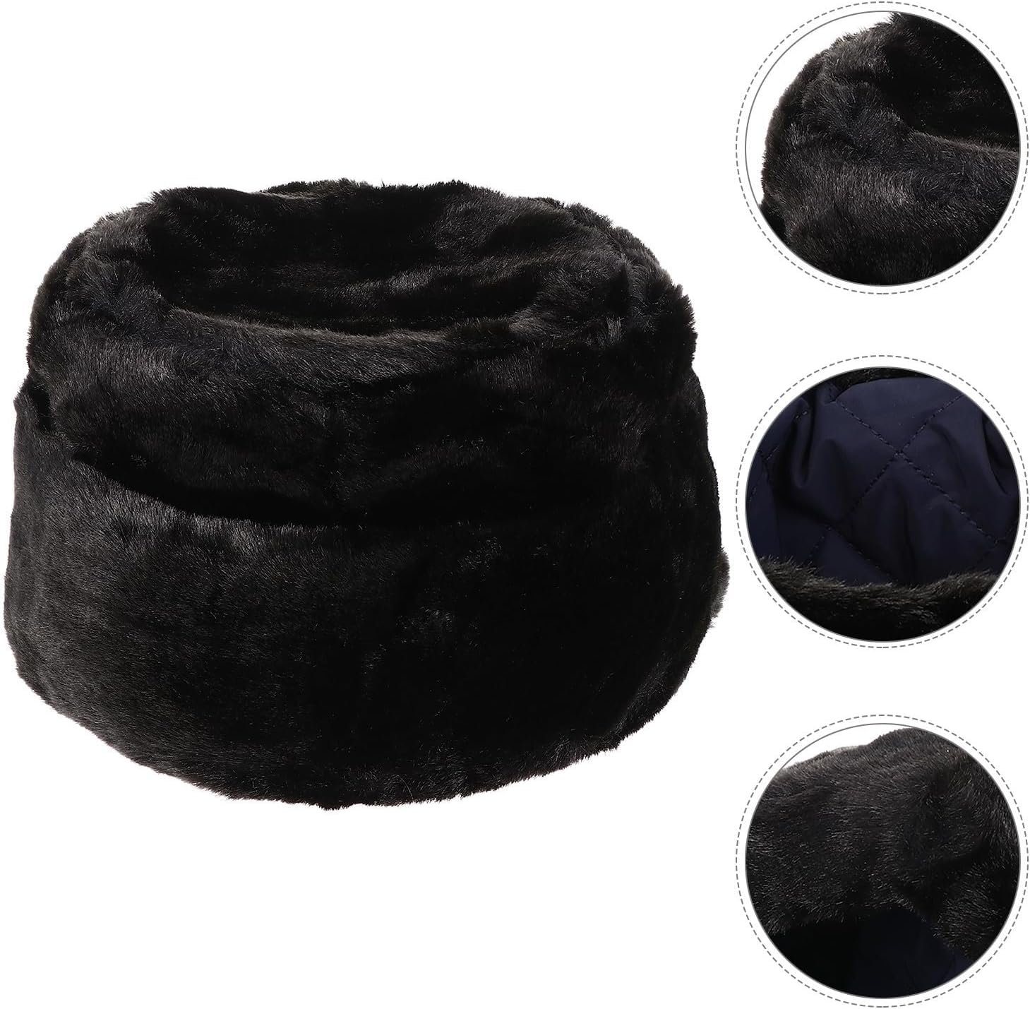Faux Fur Hat for Elderly Women Men Winter Warm Plush Black