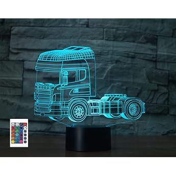 3D Trailer Truck Remote Control 16 Colours Night Lights Illusion Acrylic LED Table Bedside Lamp Kids Bedroom Desk Decor Birthday Gifts Toy for Children [Energy Class F]