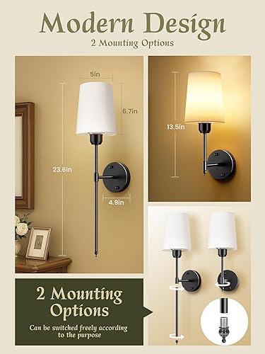 Miniatura 2 de Juego de 2 apliques de pared inalámbricos que funcionan con pilas, luces de pared negras con bombillas magnéticas recargables y control remoto,