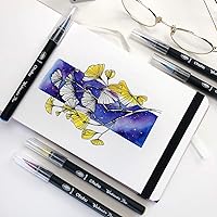 Vista 5 de Ohuhu 24 Colors Watercolor Brush Markers + 60 Primary Colors Coloring Marker Dual Tips (Brush tip & Fine tip)