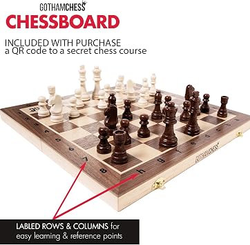 GothamChess Board | Foldable & Portable, Magnetic Chess Pieces, Organized Fitted Storage, Includes Course by International Master Levy Rozman, Game for Families & Adults | 15.75 x 15.75