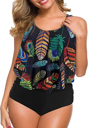 Swimwear for Women Two Piece Bathing Suit with Ruffle Top and High Waist