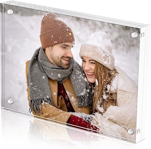 McBlancok Marcos de fotos magnéticos de 4 x 6 pulgadas, paquete de 5 marcos de fotos horizontales transparentes de doble cara para postales, bloque