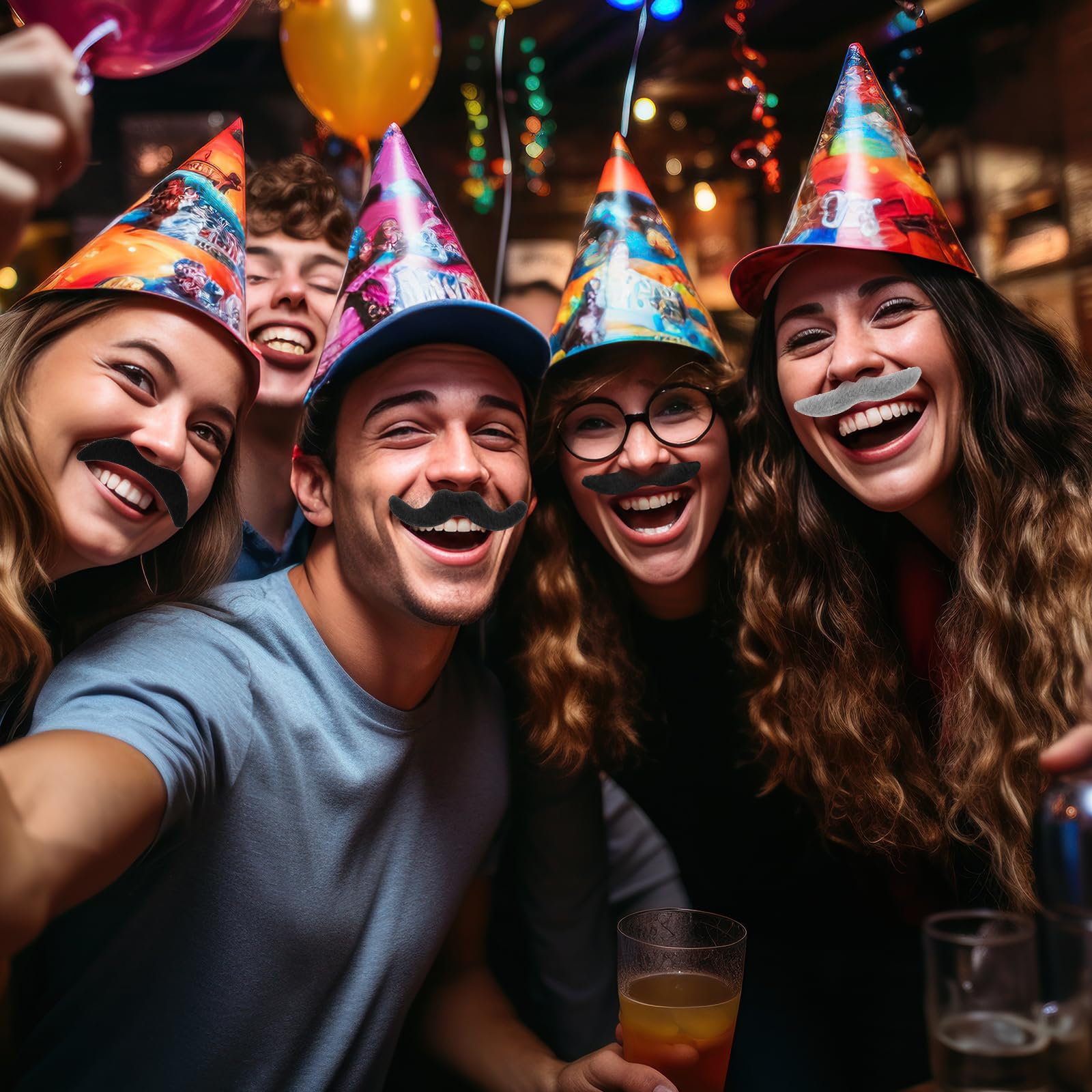 Sibba 48 sztuk samoprzylepnych wąsów, sztuczne brody, Halloween, do przyklejenia, na Boże Narodzenie, urodziny, karnawał, imprezy tematyczne, 11 styl