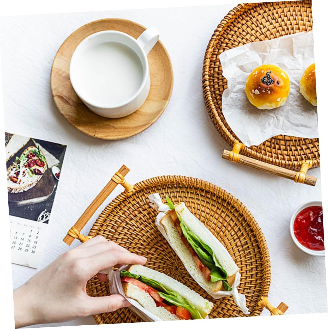 STOBAZA 3pcs Portable Rattan Bread Display Basket for Home Storage and Decoration Light Brown Woven Serving Tray for Desserts Fruits and Snacks