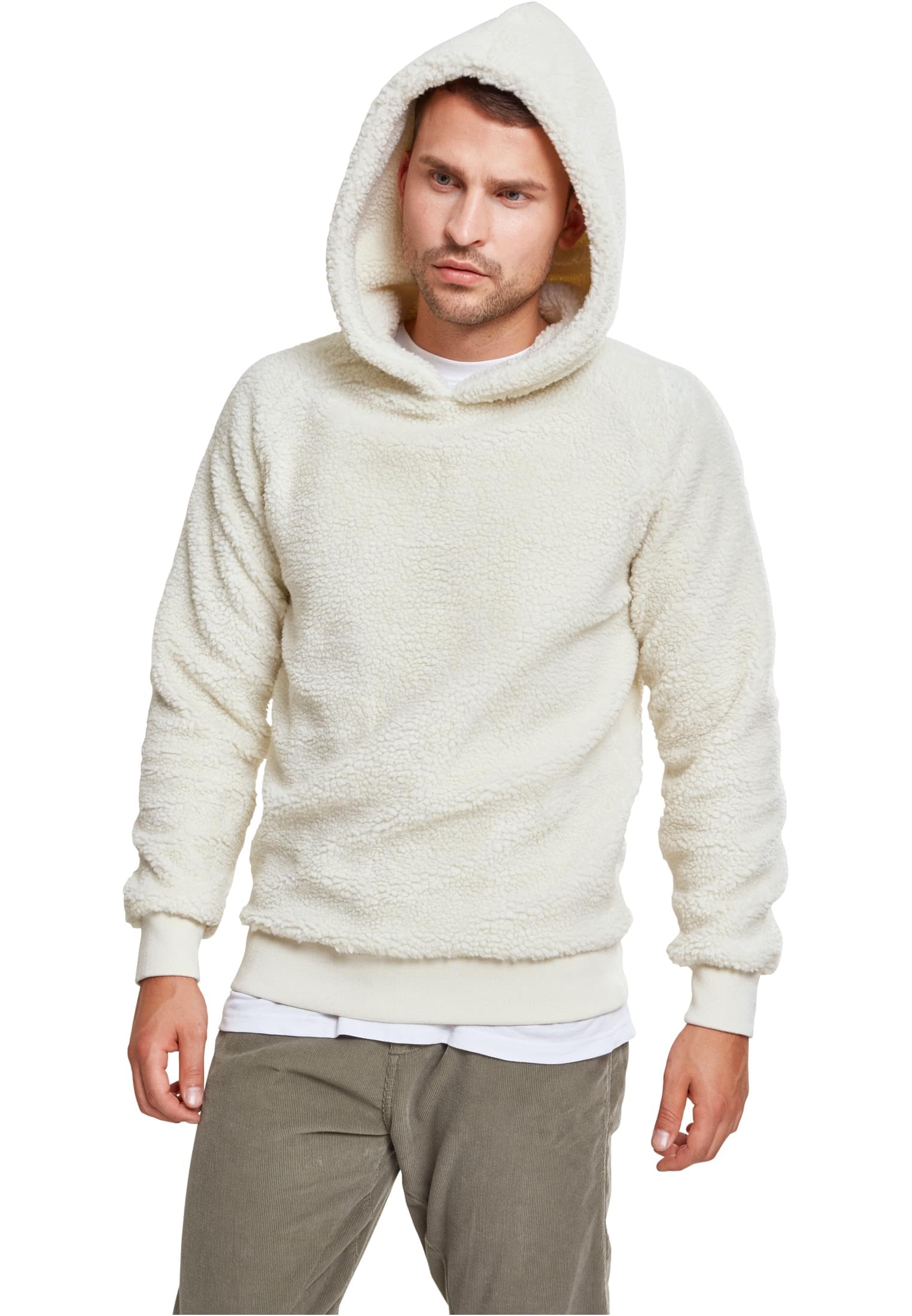 Urban Classics Męska bluza z kapturem Sherpa, biały (Offwhite 00555), XXL