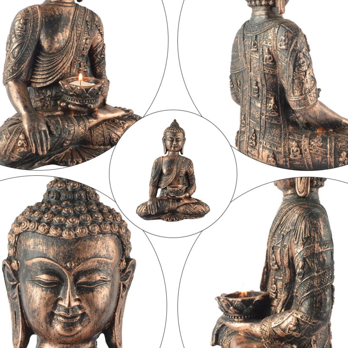 Buddha Figur Kerzenständer aus Kunstharz für Teelichter, Tischdeko