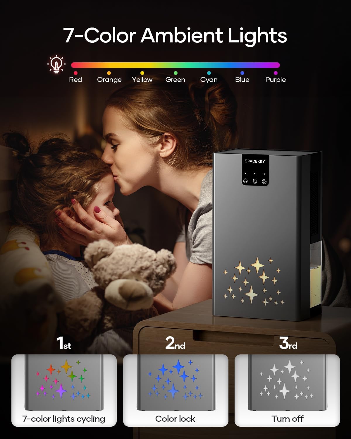 Dehumidifier, 95 OZ Water Tank Dehumidifiers for Home, 1000 sq. ft. Dehumidifier for Basement Bathroom Bedroom with Auto Shut Off, 7 Colors LED Light, Quiet Dehumidifiers with Sleep Mode, Grey - Image 7