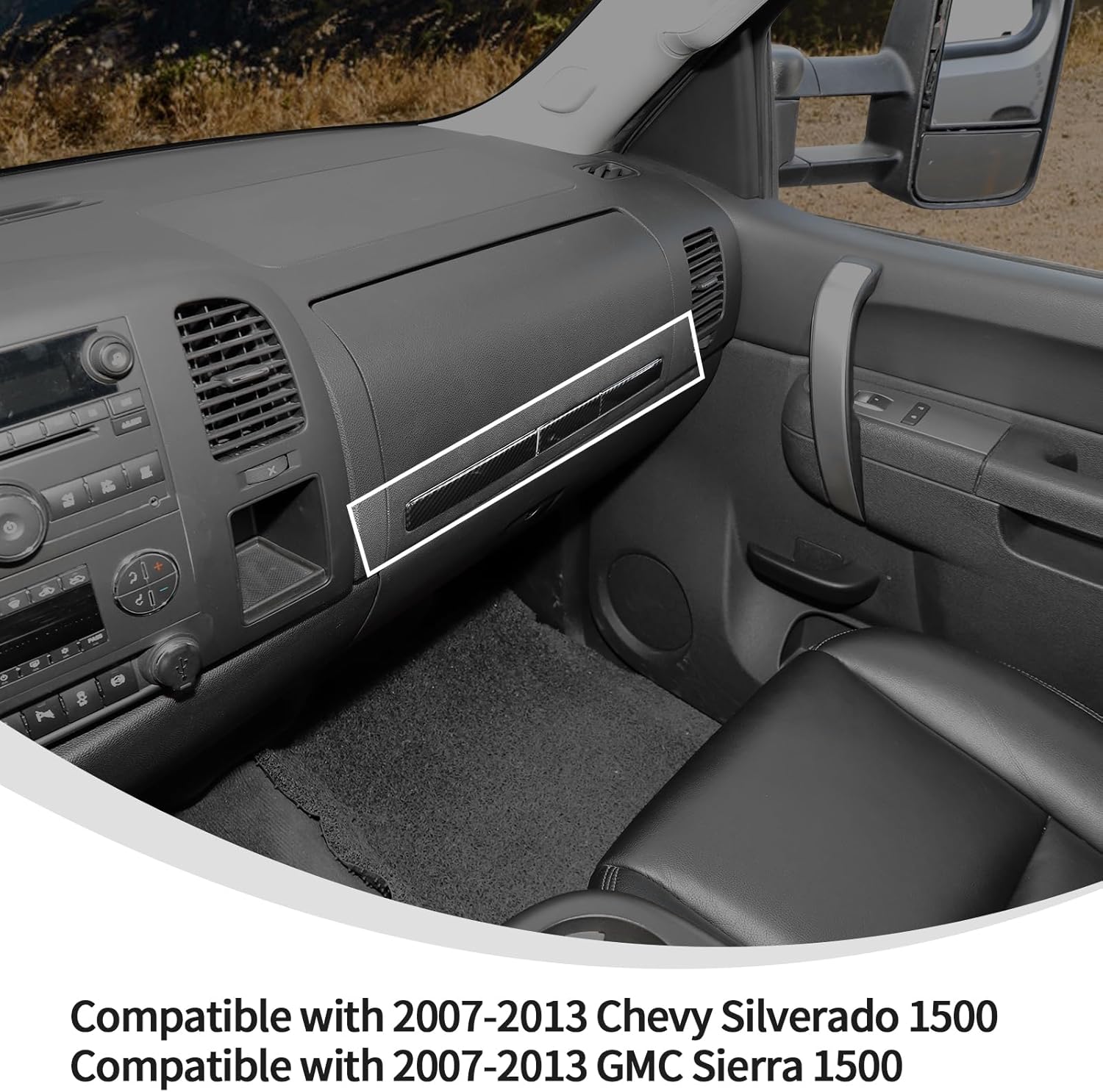 Linskip Glove Box Trim Compatible with Chevy Silverado 2007-2013 & GMC Sierra 1500 2500HD 3500HD, Passenger Dashboard Trim, Interior Accessories 3Pcs(Black Carbon Fiber)