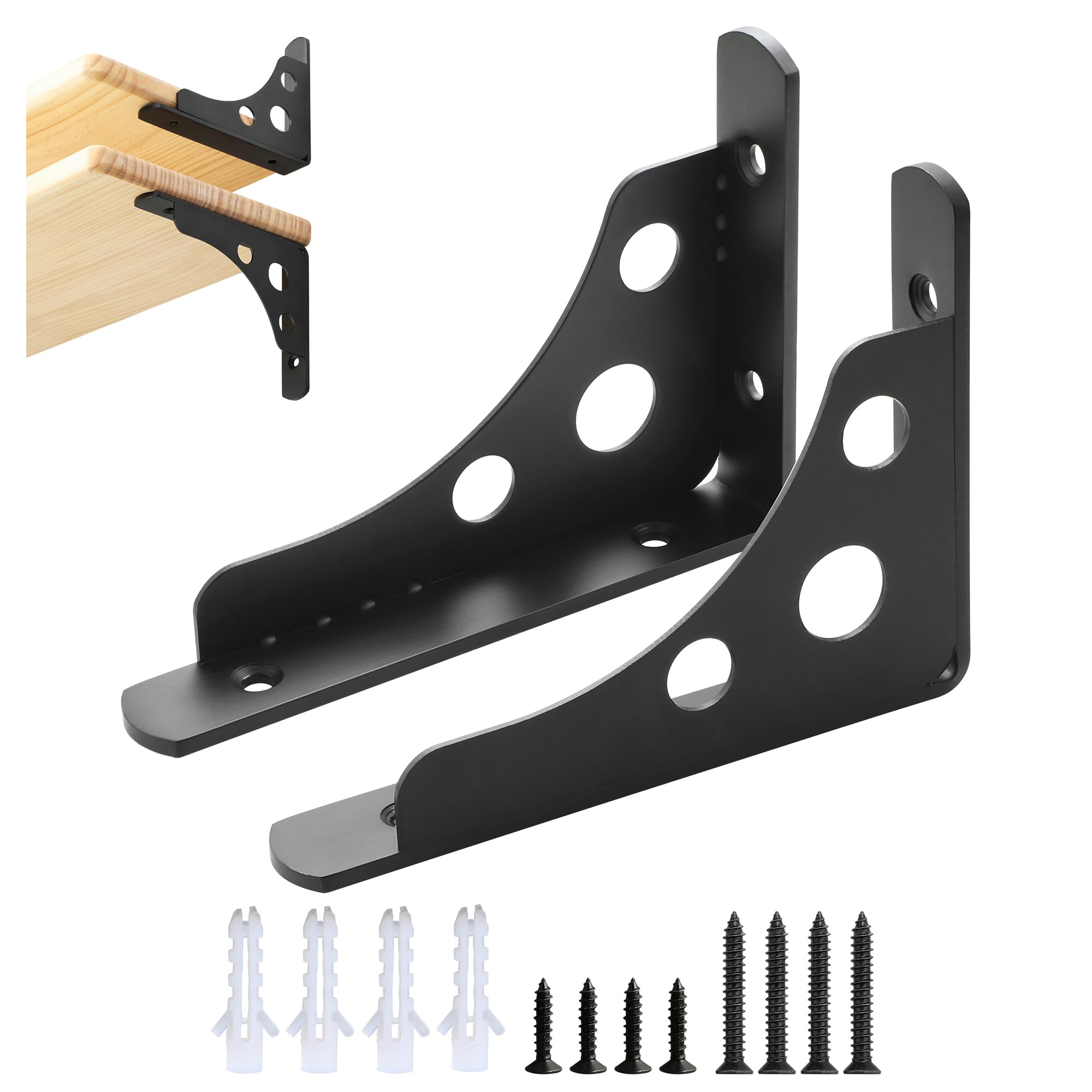 Mooche 2Pcs Black Shelf Brackets, Angle Bracket L Shelfs Support Bracket, 90 Degree Heavy Duty Wall Mount for Shelves, Floating Shelve Bracket for Support Wall Hanging Supporting Suspended Items 15CM