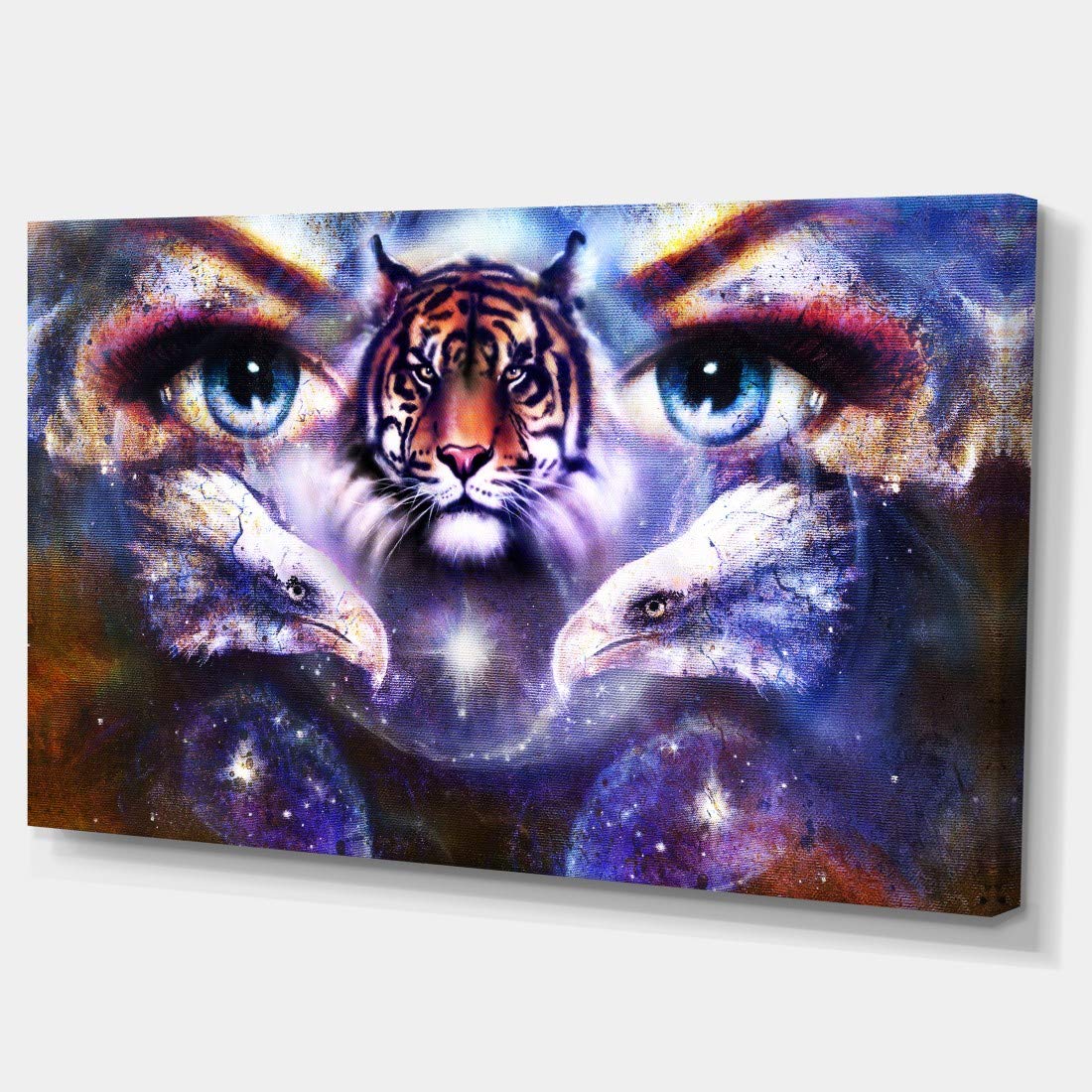 Designart Woman Collage with Lion-Indian Canvas Artwork-40x20, 40x20, Brown