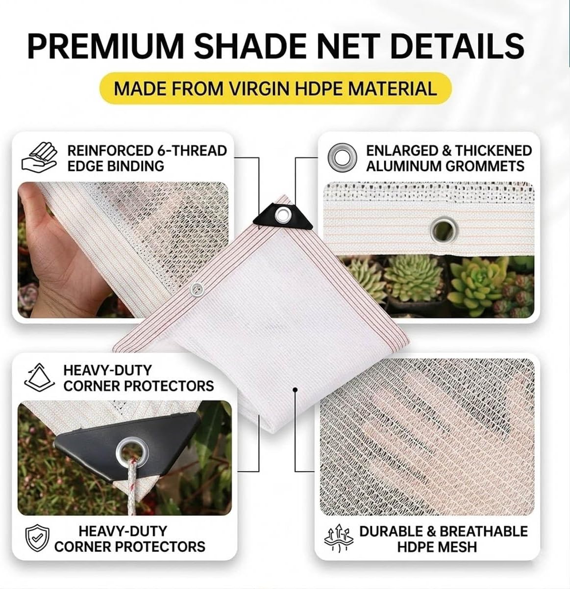 White Shade Cloth 50%, Heavy Duty Privacy Screen Fence Cover, Breathable Outdoor Sun Shade Mesh Tarp with Grommets, UV Resistant Netting for Garden Patio Greenhouse Plants(10x14ft)