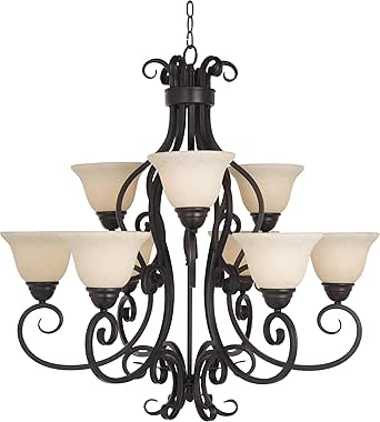 Maxim Lighting 12207FIOI Nine Light Frosted Ivory Glass Up Chandelier, Oil Rubbed Bronze