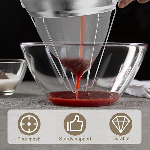 Miniatura 6 de Colador de caldo de acero inoxidable, malla fina cónica de 10 pulgadas, resistente con anillo de soporte
