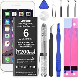 Battery for iPhone 6, [2025 New Upgraded] 7200mAh High Capacity New 0 Cycle Replacement Battery for iPhone 6 A1549 A1586 A1589 with Professional Repair Tools Kits