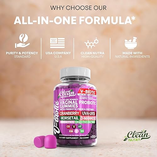 Miniatura 8 de Clean Nutra Gomitas Vbióticas, arándano, cola de caballo, D-manosa, UVA-Ursi, mezcla probiótica, mezcla de enzimas, 60 unidades (2)