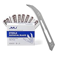 Vista 1 de JMU 100 cuchillas quirúrgicas estériles #12, cuchillas de bisturí desechables de acero inoxidable, envueltas individualmente en papel de aluminio