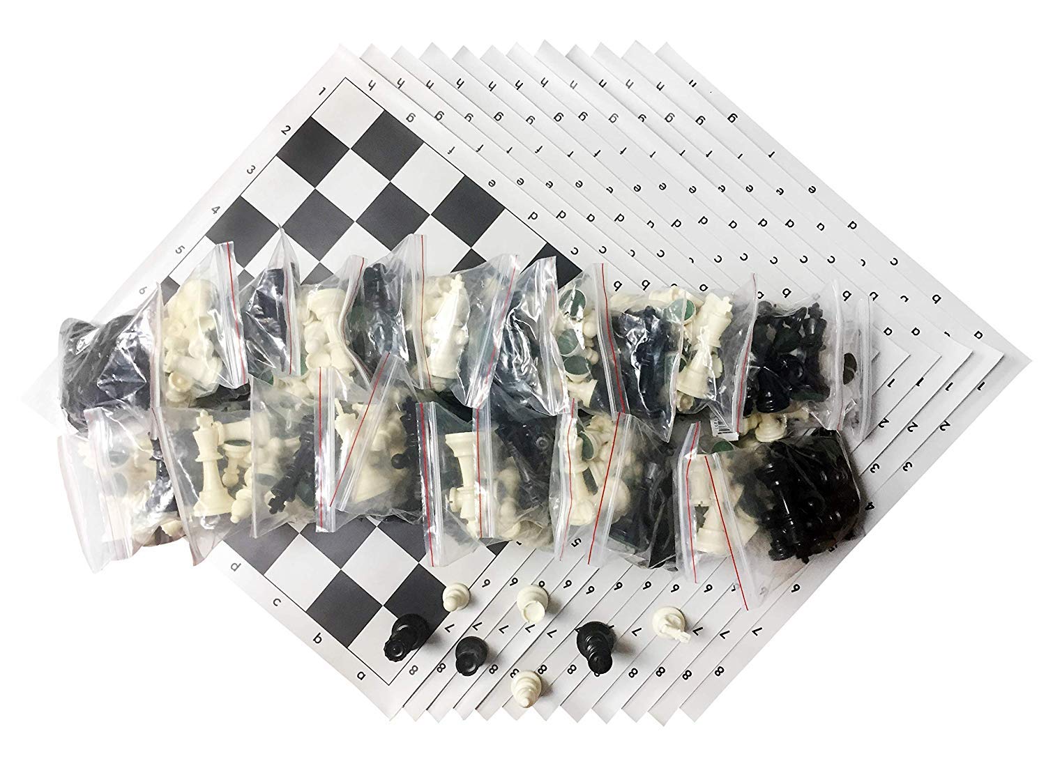 Tournament Chess Set - Plastic Chess Pieces and Black Roll-Up Vinyl Chess Board - Bulk Set of 12