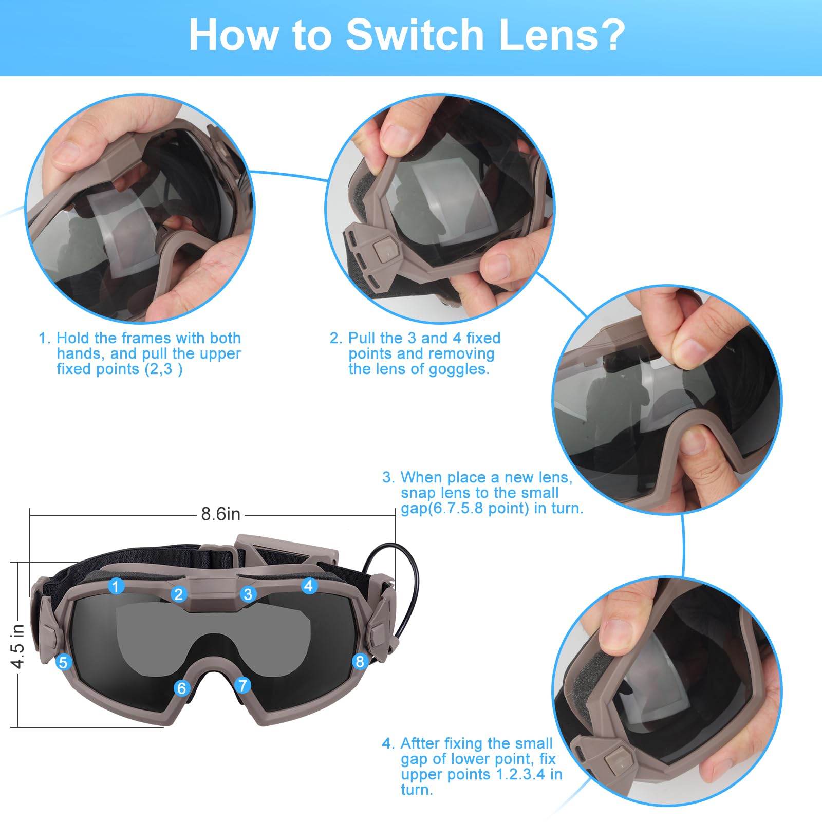 Gafas de Airsoft antivaho, gafas tácticas con ventilador y lentes intercambiables, gafas de seguridad militar y gafas