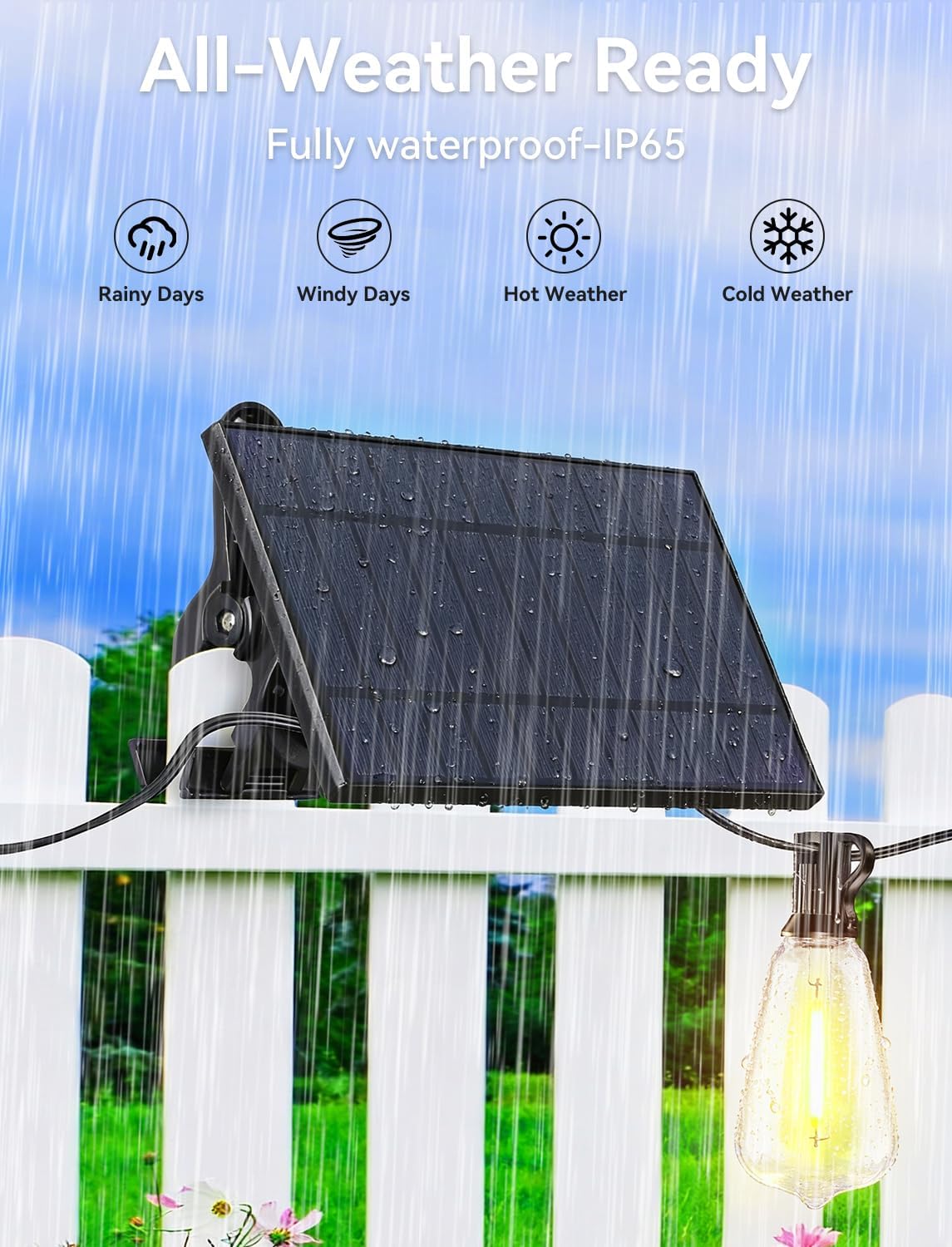 Brightever 60FT Solar String Lights Outdoor Waterproof, Patio Lights Solar Powered with Remote, 25+1 Shatterproof ST38 LED Bulbs 3 Lighting Modes, Dimmable Solar Lights for House, Market, Bistro