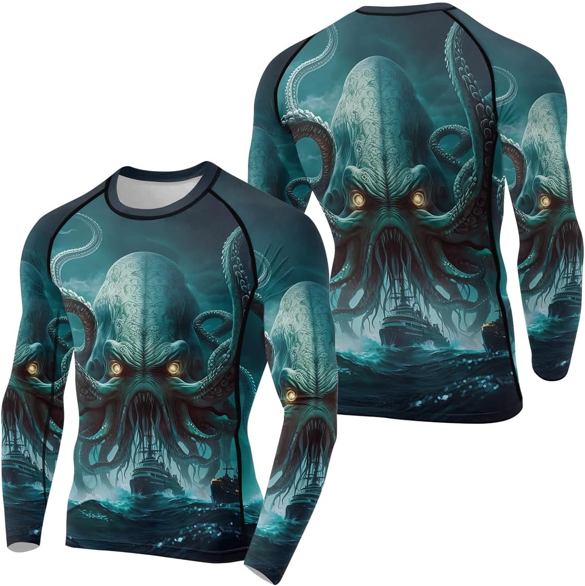 Kraken Compression Shirt Long Sleeve Baselayer Skins Rash Guard for MMA BJJ Jiu Jitsu