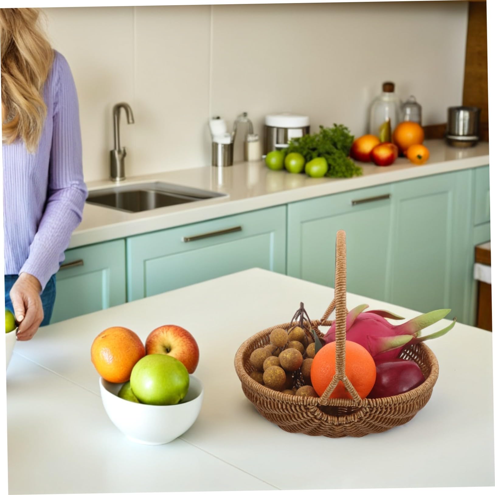 BESPORTBLE Cesta Tejida Mano de Imitación Rattan con Asa Cesta de Cosecha Ligera y Duradera para Picnic Recolección de Flores y Frutas Estilo Vintage Marrón