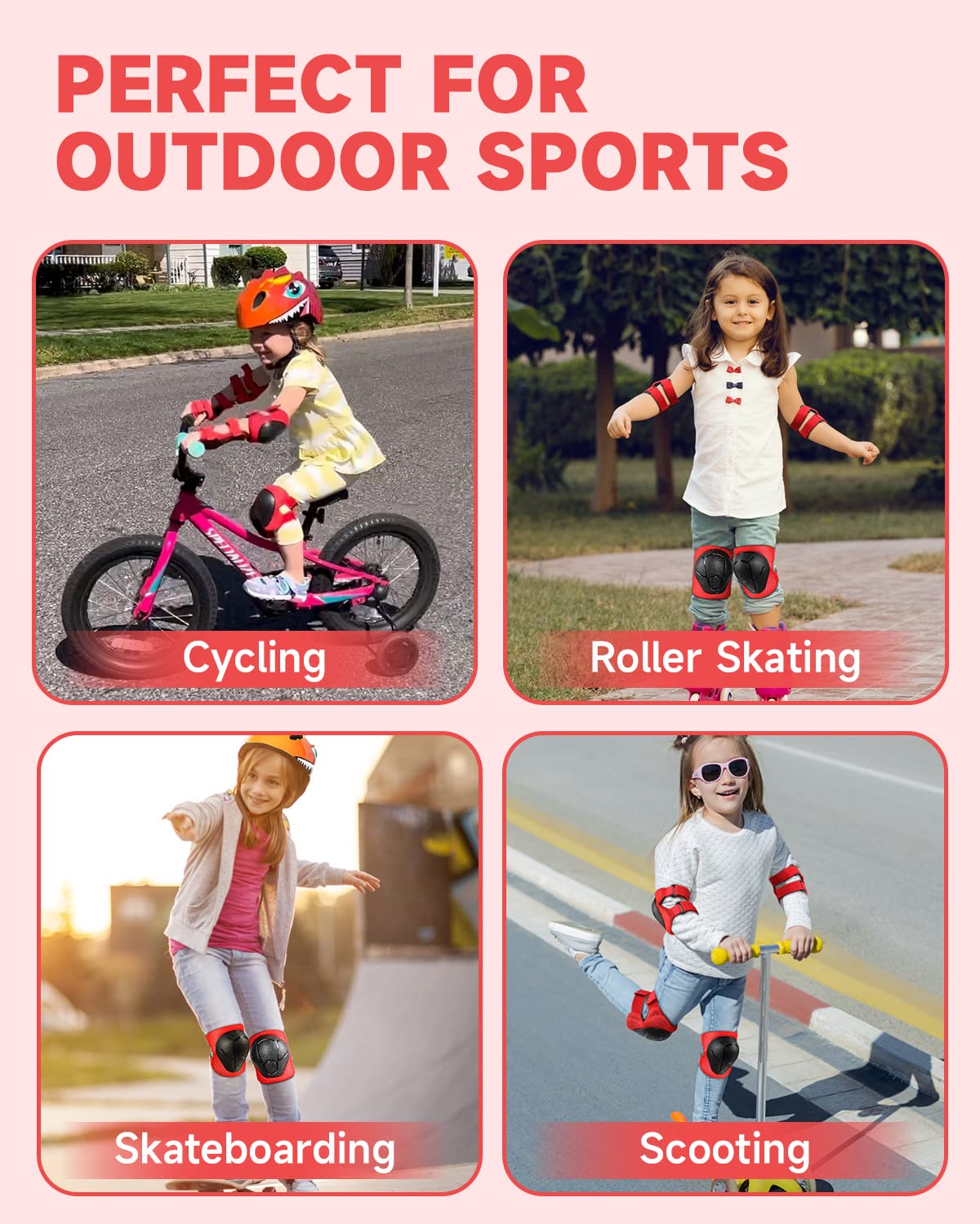 VICTGOAL Protezione Kit per Bambini, 6 Pezzi Protezioni Regolabili Ginocchiere Gomitiere e Protezioni per il polso per 3-8 anni, Adatto per Pattini a Rotelle Skateboard Ciclismo