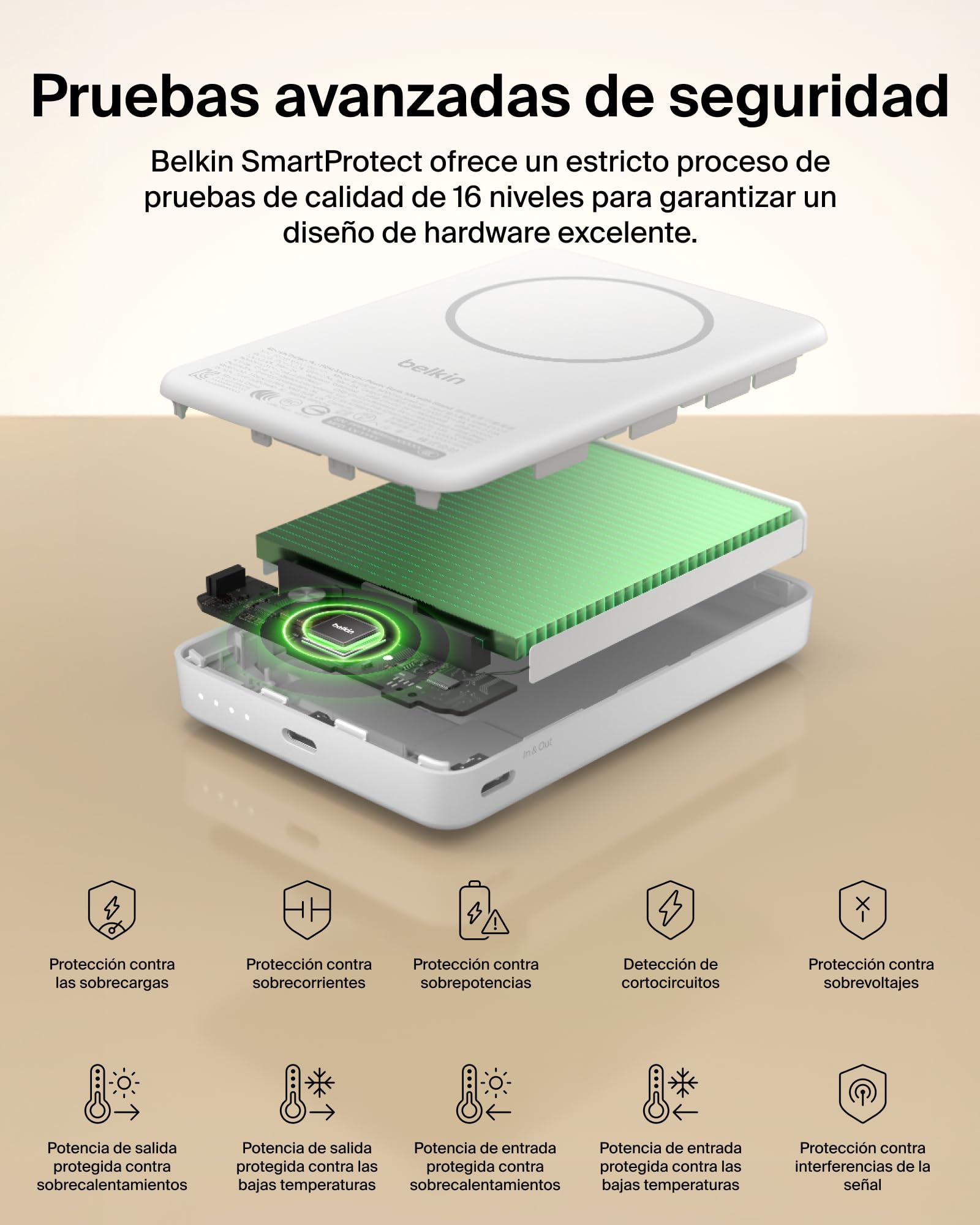 Belkin BoostCharge Batería Externa Magnética Delgada 10000mAh - Blanco | Power Bank con Soporte, Anillo Magnético, 1 Puerto USB-C, Cable Incluido, Autorizada como Equipaje de Mano, Batería Portátil