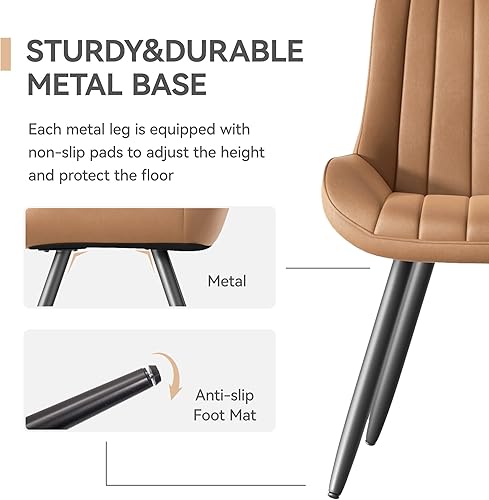 Miniatura 3 de Juego de 4 sillas de comedor, modernas de mediados de siglo con cojín suave, cómodas sillas de comedor de tela tapizada para cocina, color marrón