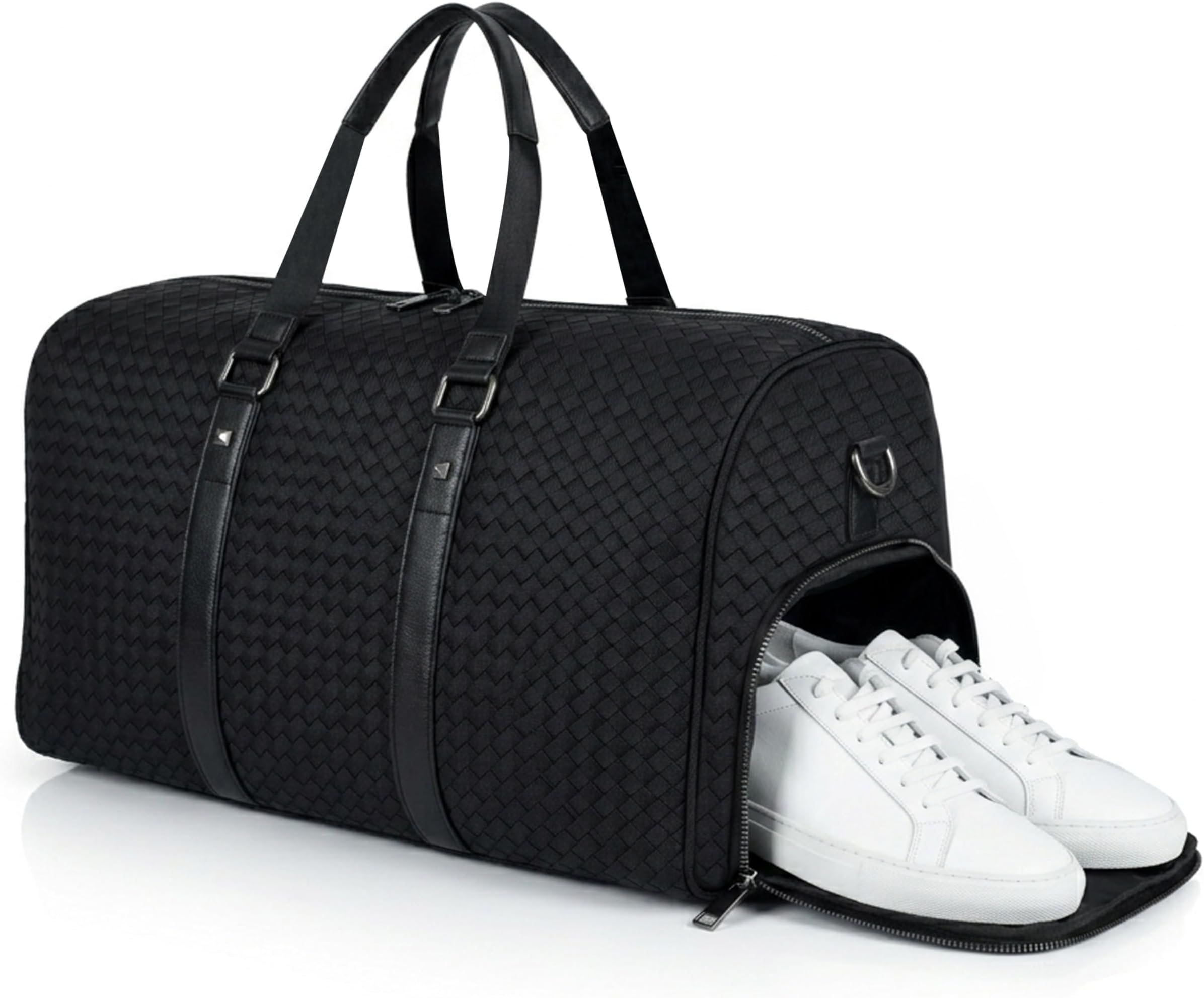Pu Leather 50 cm Luggage Travel Duffle Bag Sports Gym Shoulder Bag for Men Outdoor Weekend Bag for Men with Shoe Compartment - (Black - 50 x 22 x 30 Cm)