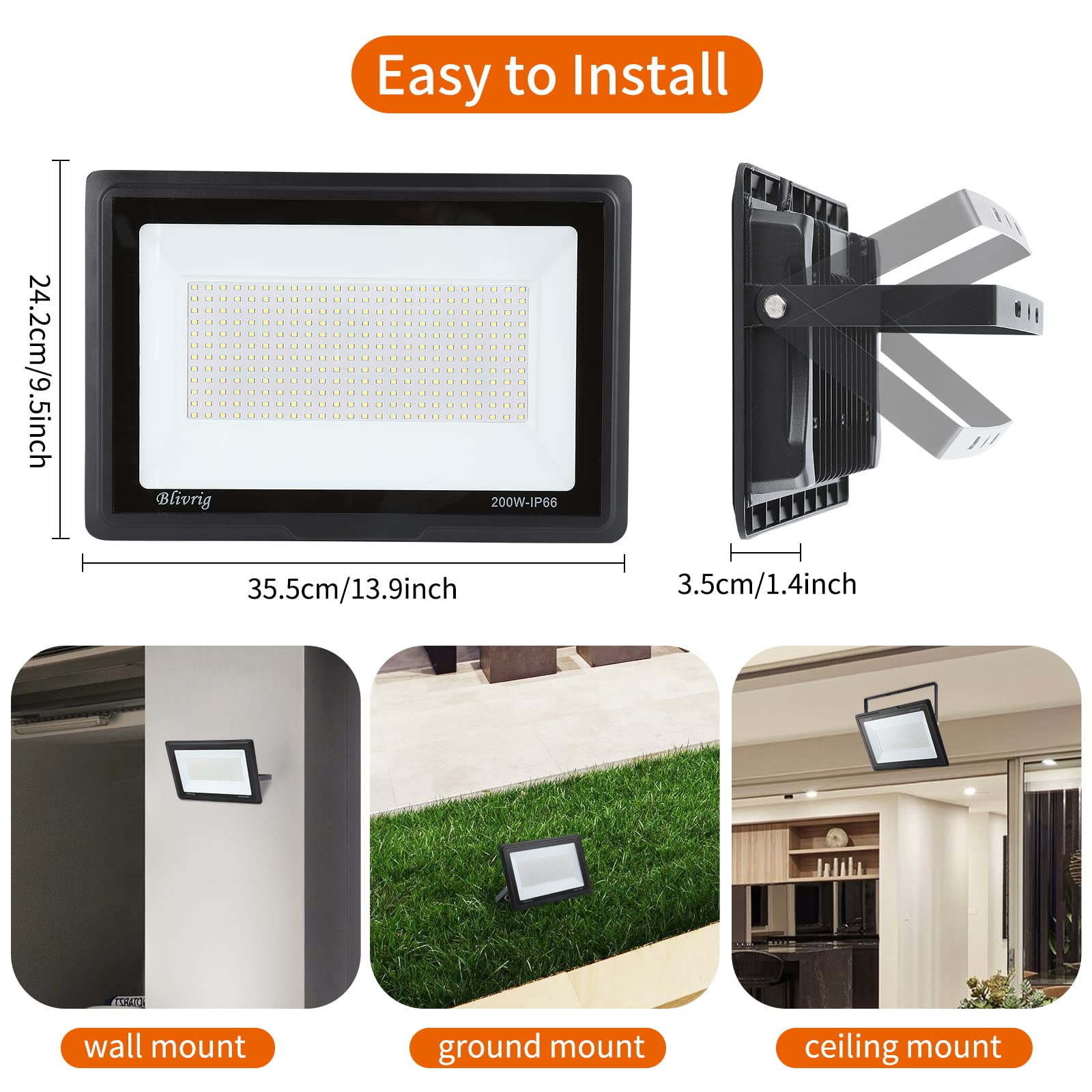 200W Faretto LED Esterno 4 Pezzi, 20000LM 6500K Faro LED Bianco Fredda, Impermeabile IP66 Faretti LED, Luce Proiettore per Cortile Cantiere Giardino Terrazza