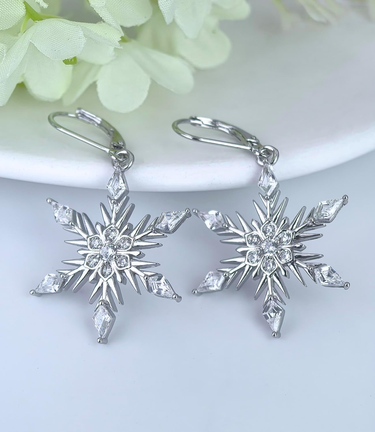WASEE Snowflake/Christmas Tree Earrings for Women 925 Sterling Silver Leverback Earrings Holiday Winter Jewelry Gifts for Her - Image 2