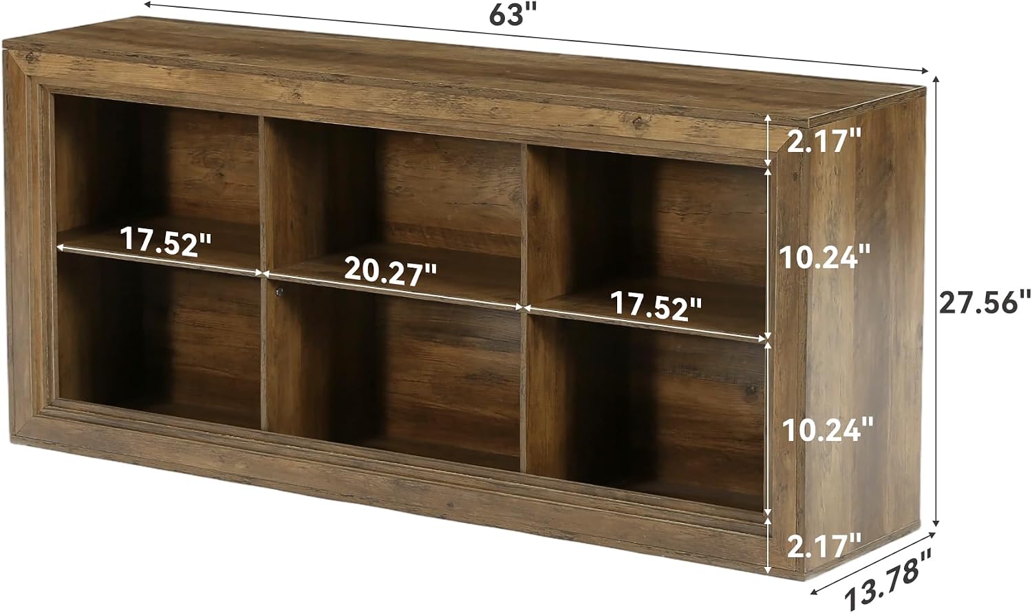 LITTLE TREE 63-Inch Vintage TV Stand for Up to 60/65/70 Inches TVs, Farmhouse Entertainment Center with 6 Open Storage Cubes, Wooden Media Console TV Cabinet for Living Room, Bedroom, Rustic Brown