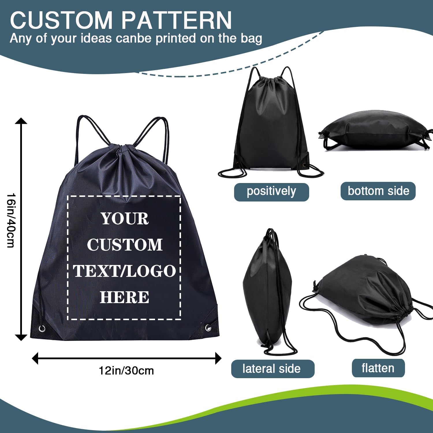 Custom Drawstring Backpacks Bags 10/50/100/200/500Pack Bulk Drawstring Bags Promotional Items with Your Logo Great for Travelling,Sports,Gym and for Everyday Use