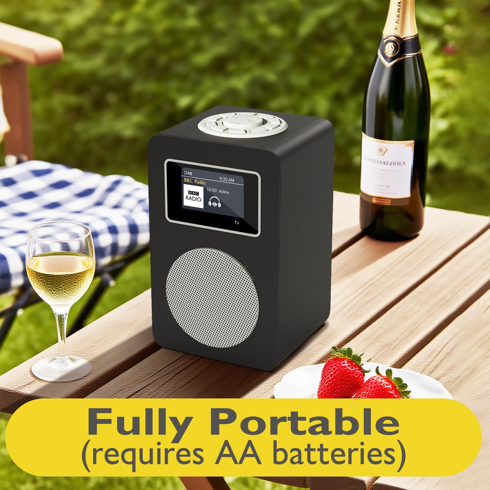 Radio Dab MD4, Radio Dab Plus avec Haut-Parleur Bluetooth, Radios FM de Cuisine Secteur et Batterie,écran Couleur,Double Alarme,Port pour Casque,Boîte en Bois-Finition Gris Métallisé