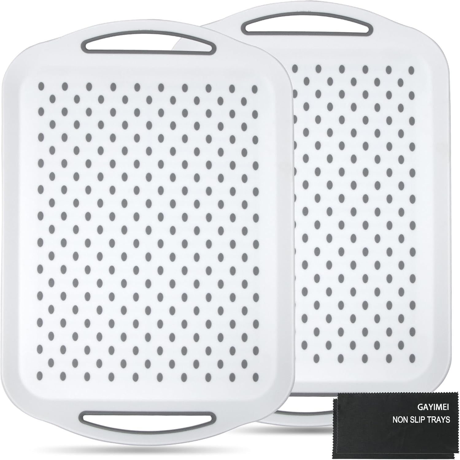 Large Anti-Slip Serving Tray with Handles, Dual Rubber Grippy Lap Food Trays for Eating, Dinning, Breakfast, on Couch/TV, Black - Set of 2