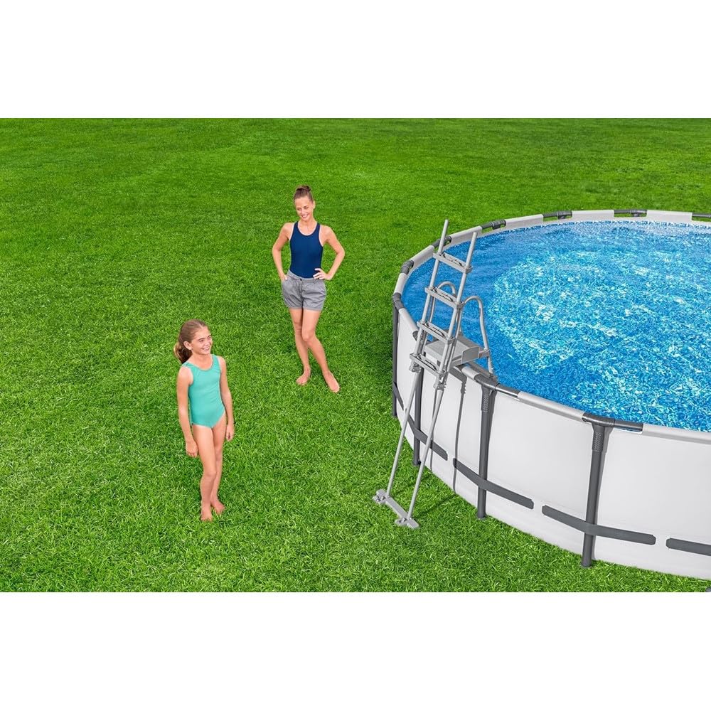 Trade Shop - Scaletta di Sicurezza per Piscine 132cm con Gradini in Plastica Telaio in Metallo 58332 -