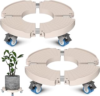 Goovilla Plant Stand with Wheels 440LBS Load,2Pack, Adjustable 15-22",Beige | Heavy Duty Plant Caddy with Lockable Caster Wheels, Rolling Stand/Dolly/Roller for Indoor Outdoor Large Planter, Flower Pot
