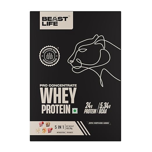 BeastLife Pro 100% Whey Protein Powder Sachets | Pack of 5 | Rose, Mango, Butterscotch, Malai kulfi & Strawberry | Muscle Growth & Recovery| Fast Absorbing, No Bloating |Ultrasorb Tech For Fast Digestion|NABL Lab Certified | 24g Protein, 5.3g BCAA | Travel-Friendly & Easy to Us