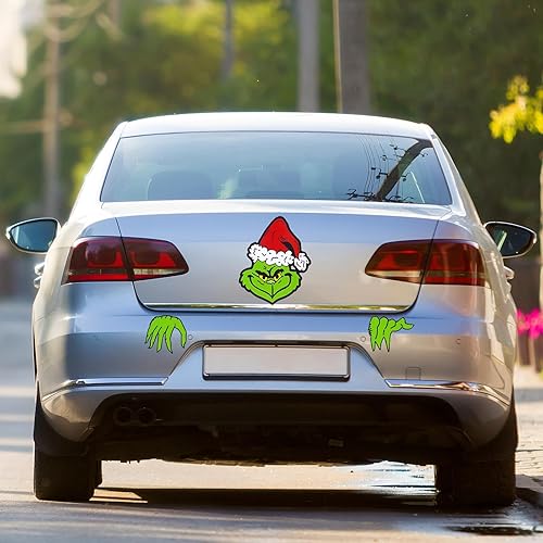 Miniatura 6 de Decoraciones navideñas para automóvil, calcomanías navideñas de 14.2 pulgadas, calcomanías de PVC impermeables para parabrisas trasero, accesorios