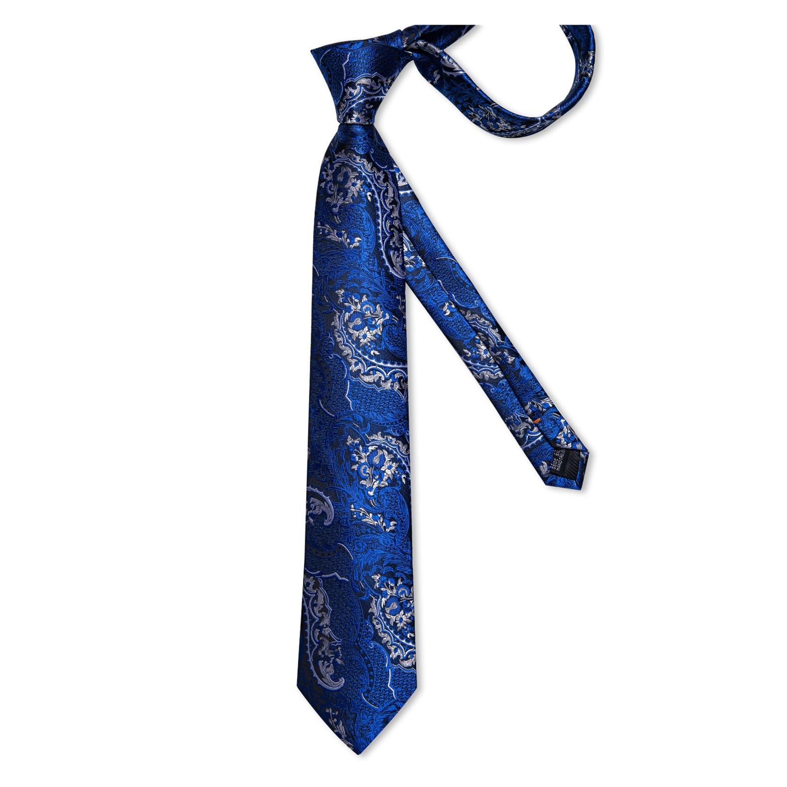 BAFAFA Corbatas de seda paisley azul plata para hombre 8 cm corbata de boda formal de trabajo conjunto pañuelo gemelos regalo for hombre