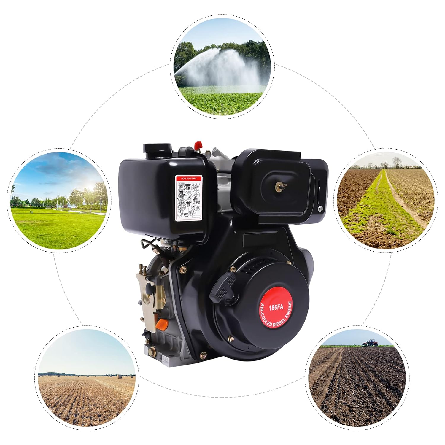 Futchoy Diesel Engine, 4 Stroke Diesel Motor Engine Heavy Duty Single Cylinder Air- Cooled Recoil 3000RPM, Single Cylinder Air Cooled Machine(10HP 4 Stroke) (10HP 4 Stroke)