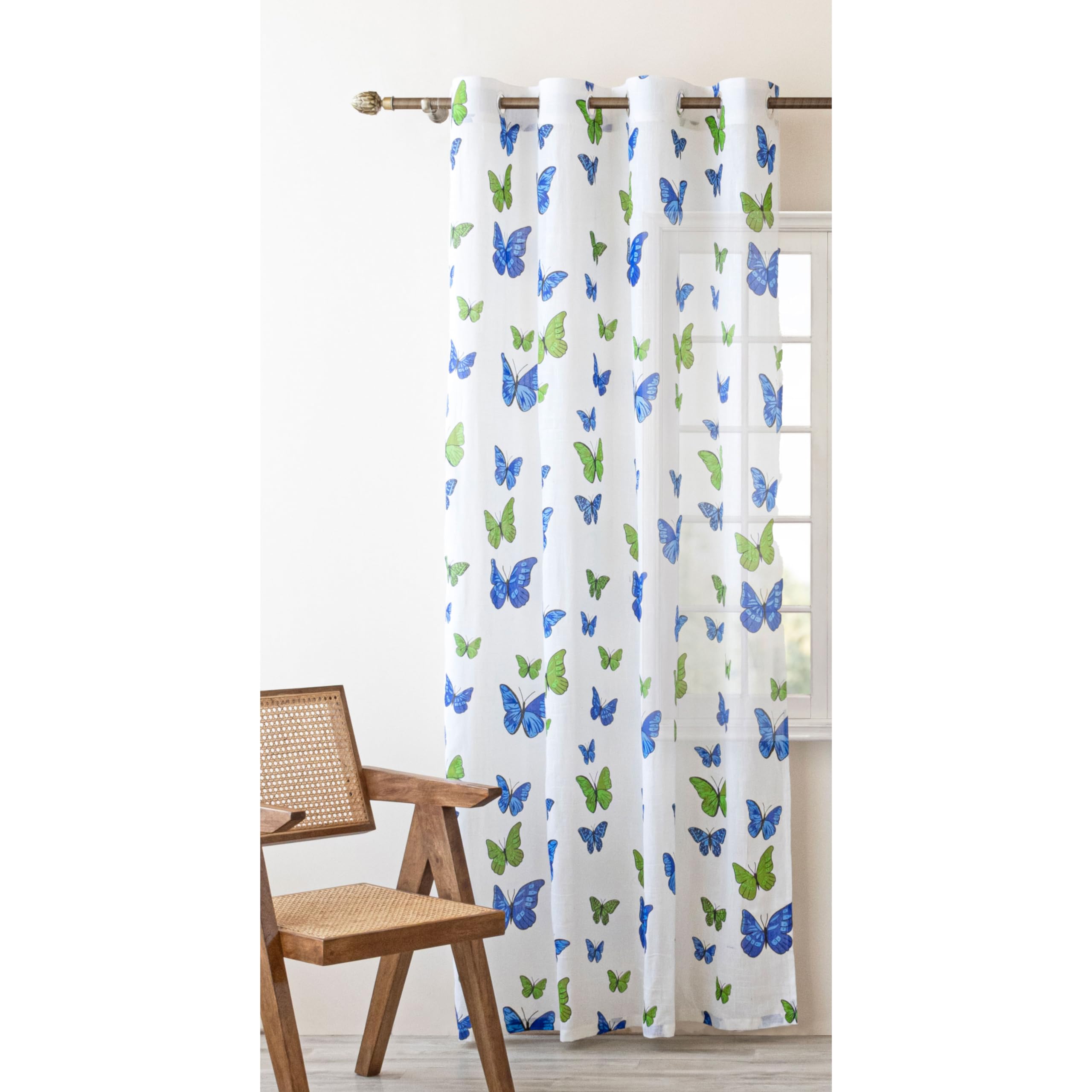 HOMEMONDE Cotton Sheer Curtain for Window - Sun Light Filtering Linen Textured Curtains Pack of 1, Butterfly Printed, Hangs with Eyelet - (L 5FT x W 4.5FT) (B0CJMDZ8KR) Amazon Price History, Amazon Price Tracker