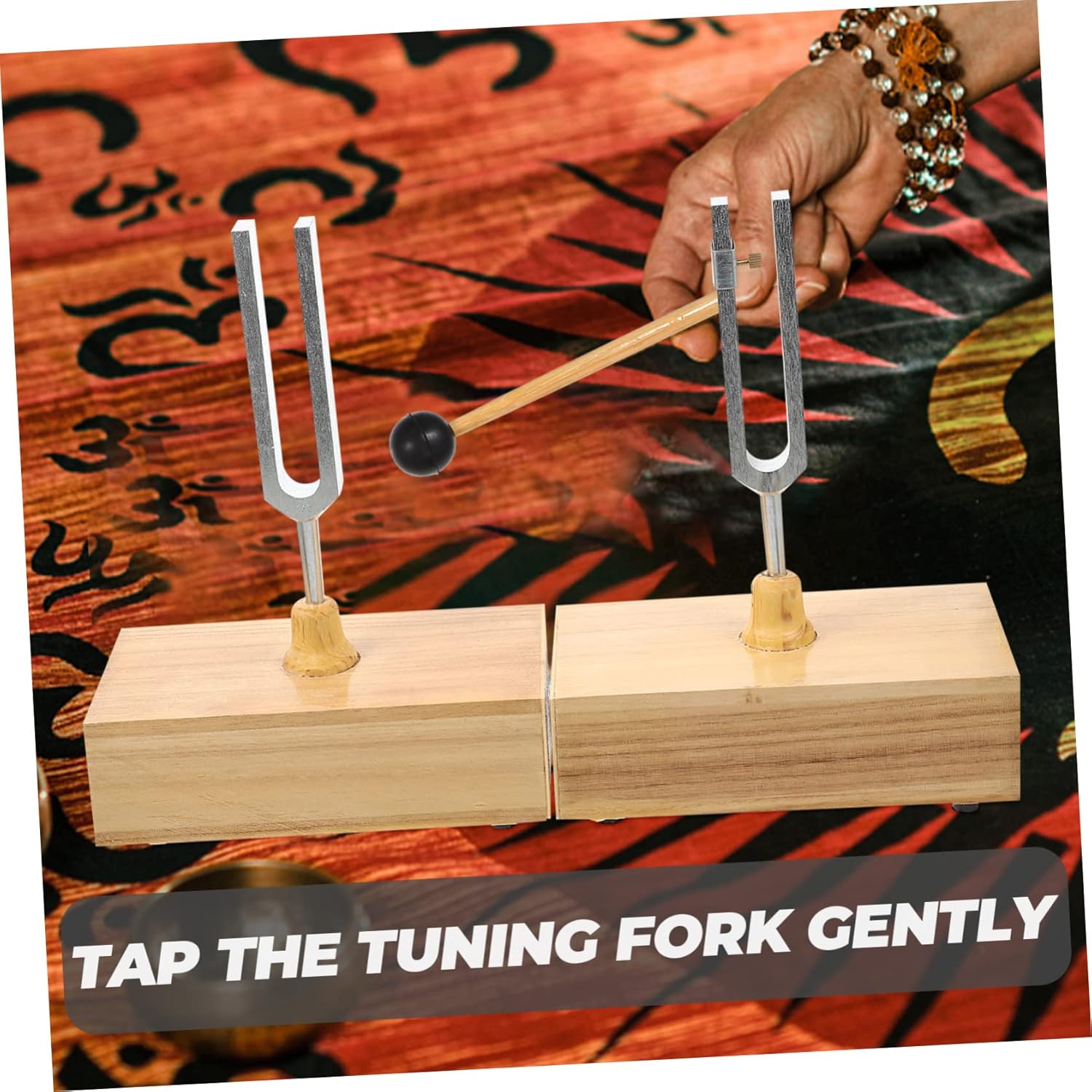 Resonant Tuning Fork with Hammer for Physical Acoustic Experiments Durable Wood and Metal Design for Teaching Music and Sound Therapy