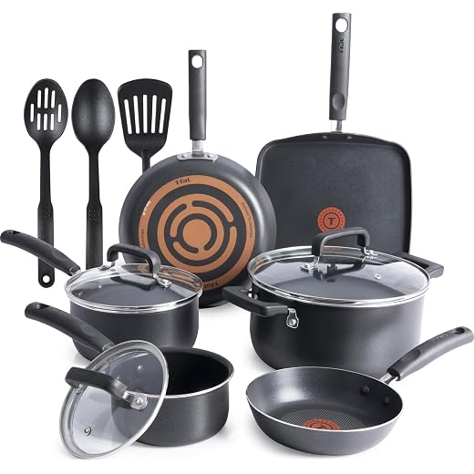 T-fal Signature Nonstick Dishwasher Safe Cookware Set, 12-Piece, Black