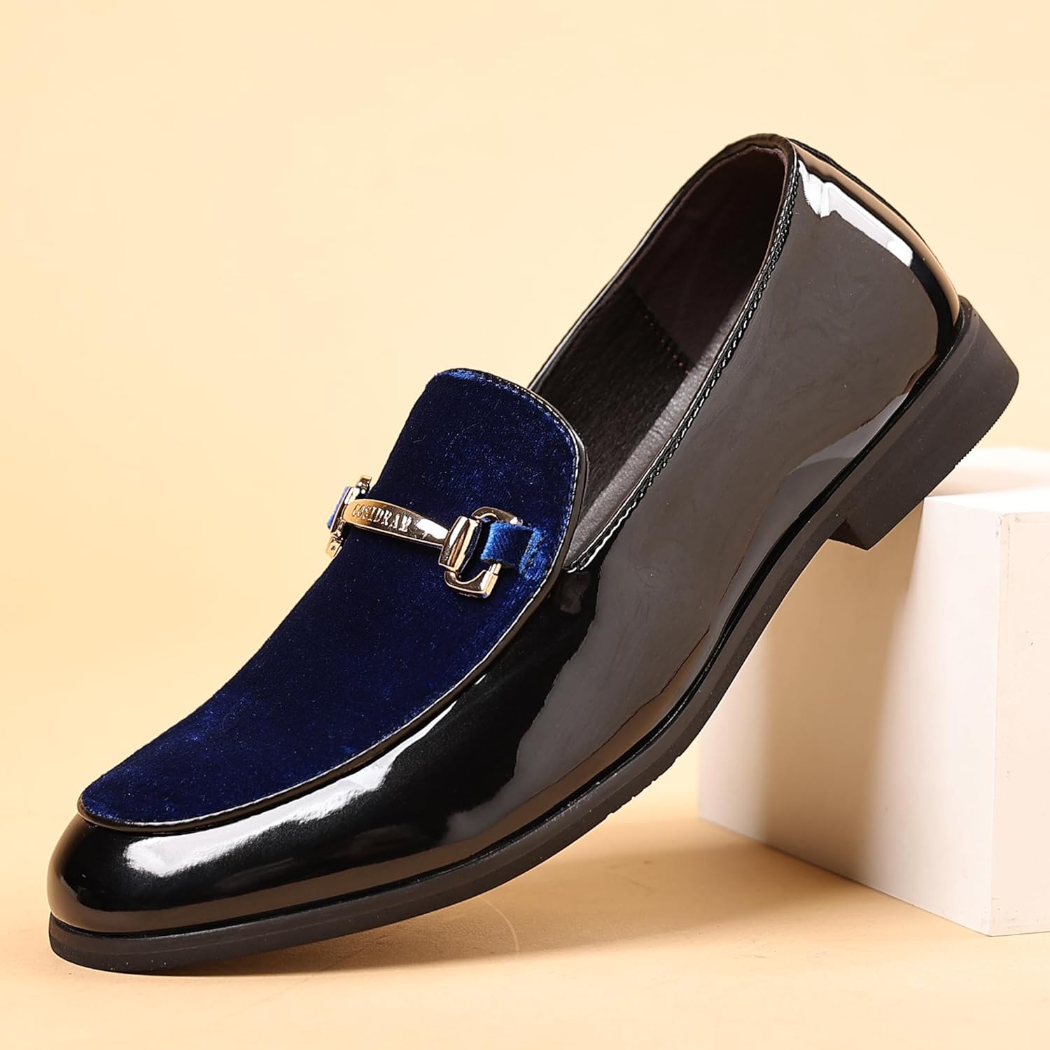 COSIDRAM Men's Casual Shoes Fashion Velvet Patent Leather Loafers Classic Gold Buckle Business Party Shoes - Image 3